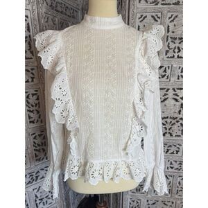 Listicle White Eyelet Ruffle Blouse